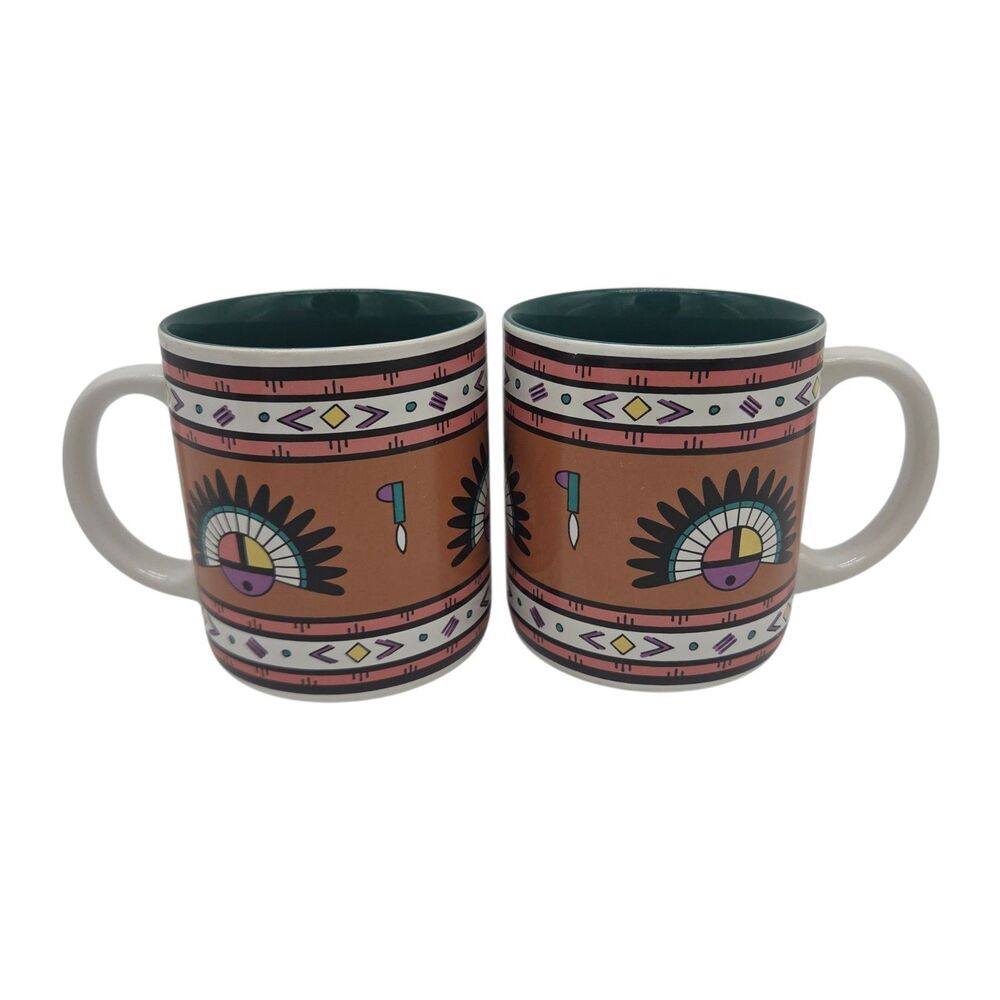 Vtg Kane Kachina Native American Mug Set of 2 KIC Southwest Tribal Made In Korea